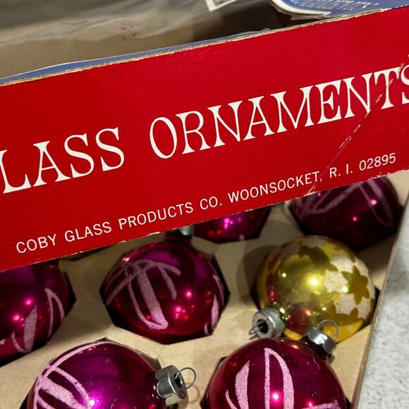 Vintage blown glass Christmas tree ornaments pink gold white flocking lot of 10 - Picture 6 of 11